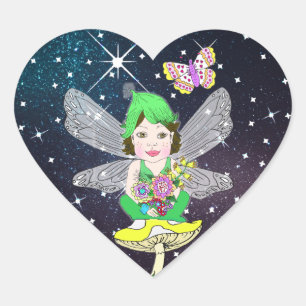 Whimsical Little Elf Fairy, Mushroom and Butterfly Hart Sticker