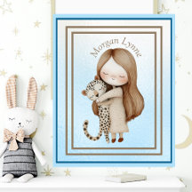 Whimsical Little Girl & Baby Leopard Wall Art