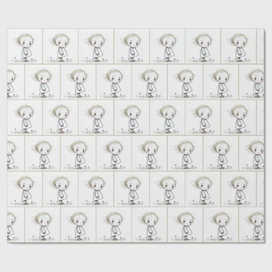 Whimsical Little Girl Doodle in Wildflowers Cadeaupapier (Vlak)