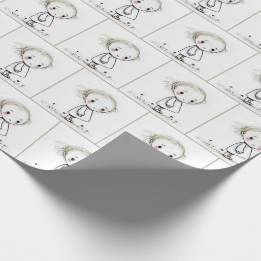 Whimsical Little Girl Doodle in Wildflowers Cadeaupapier (Hoek)