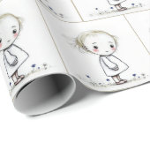 Whimsical Little Girl Doodle in Wildflowers Cadeaupapier (Rol Hoek)