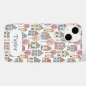 Whimsical Little Houses Illustration Custom Name Case-Mate iPhone Case (Achterkant (horizontaal))