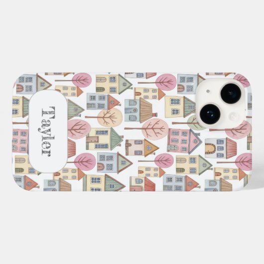 Whimsical Little Houses Illustration Custom Name Case-Mate iPhone Case (Achterkant (horizontaal))