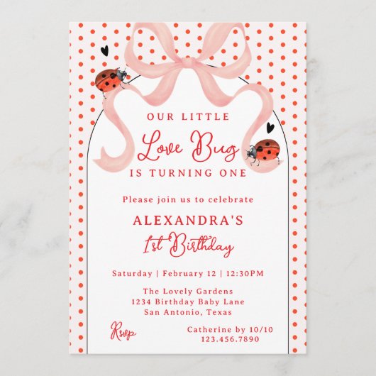 Whimsical Little Love Bug Ladybug 1st Birthday Kaart (Voorkant)