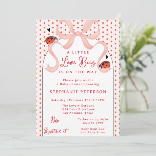 Whimsical Little Love Bug Ladybug Girl Baby Shower Kaart (Staand voorkant)