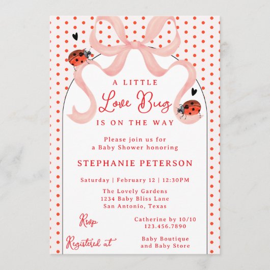 Whimsical Little Love Bug Ladybug Girl Baby Shower Kaart (Voorkant)