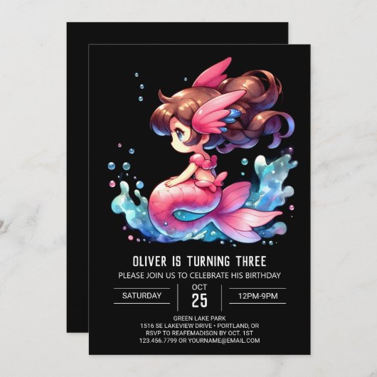 Whimsical Little Mermaid Verjaardag Kaart (Voorkant / Achterkant)