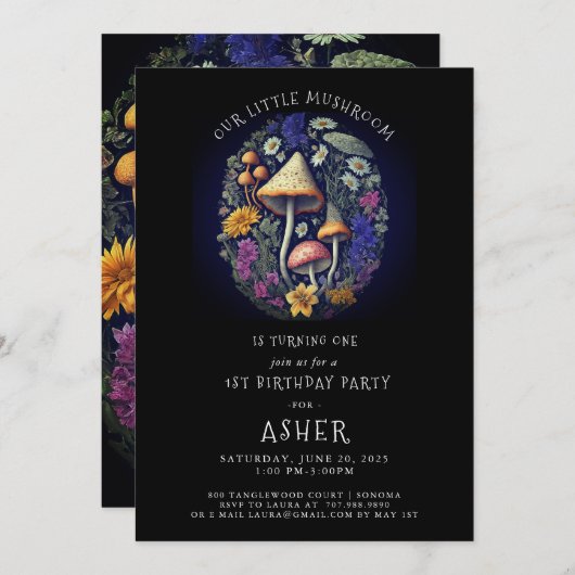 Whimsical Little Mushroom 1e verjaardagsfeestje Kaart (Voorkant / Achterkant)