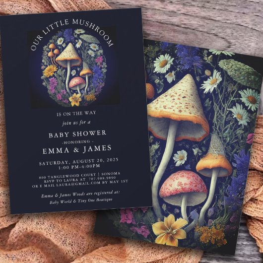 Whimsical Little Mushroom Baby shower Invitation Kaart