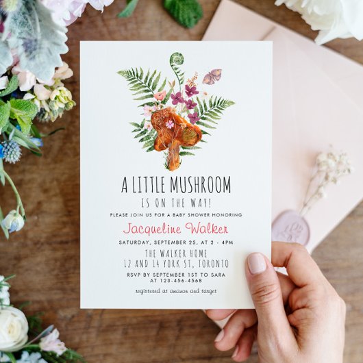 Whimsical Little Mushroom Baby shower Kaart