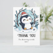 Whimsical Little Penguin Baby shower Bedankkaart (Staand voorkant)