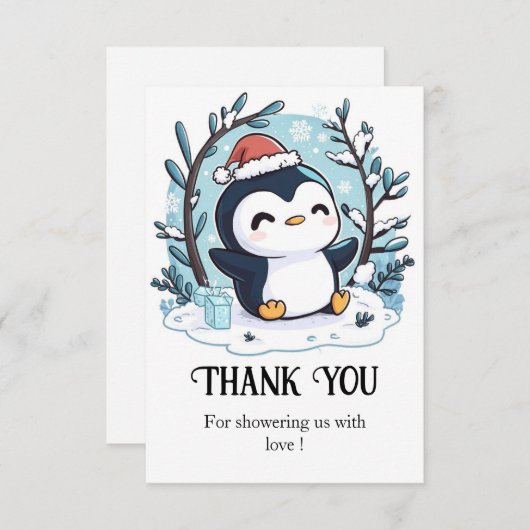 Whimsical Little Penguin Baby shower Bedankkaart (Voorkant / Achterkant)
