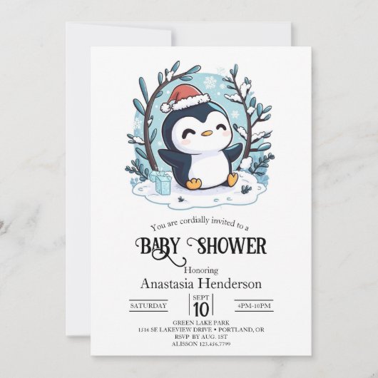 Whimsical Little Penguin Baby shower Kaart (Voorkant)