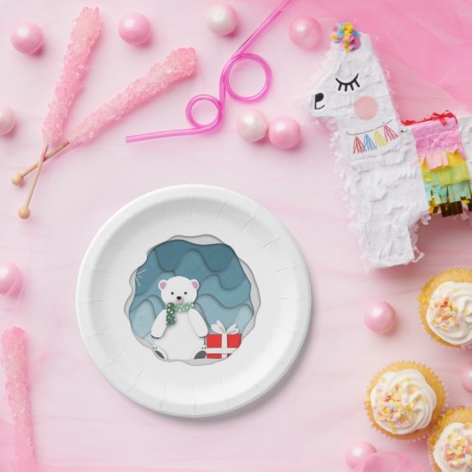 Whimsical Little Polar Beer met Red Cadeau Papieren Bordje (Feest)