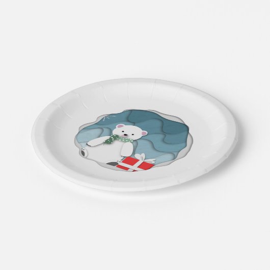 Whimsical Little Polar Beer met Red Cadeau Papieren Bordje (Gekanteld)