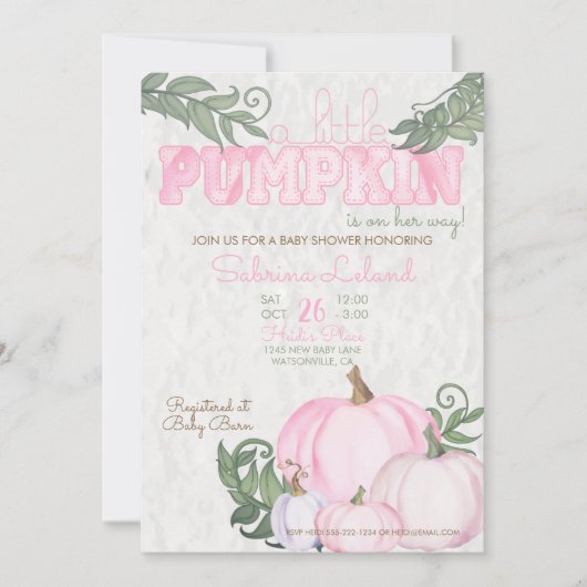Whimsical Little Pumpkin Pink Girl Baby shower Kaart (Voorkant)