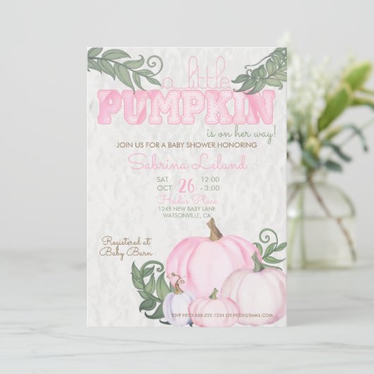 Whimsical Little Pumpkin Pink Girl Baby shower Kaart (Staand voorkant)