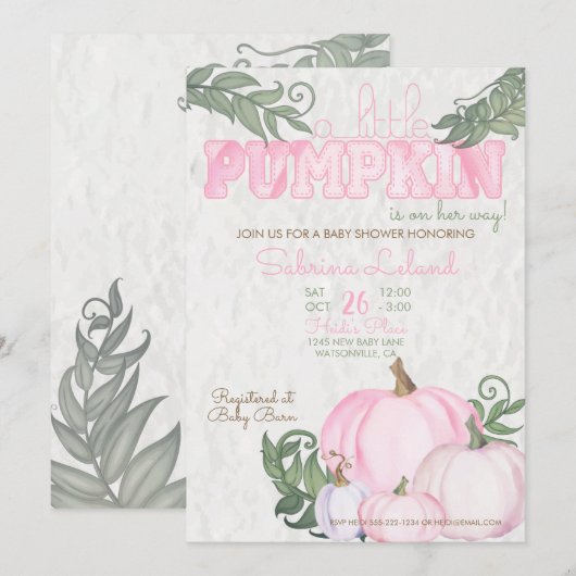 Whimsical Little Pumpkin Pink Girl Baby shower Kaart (Voorkant / Achterkant)