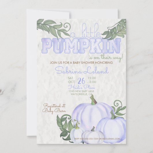 Whimsical Little Pumpkin Violet Girl Baby shower Kaart (Voorkant)