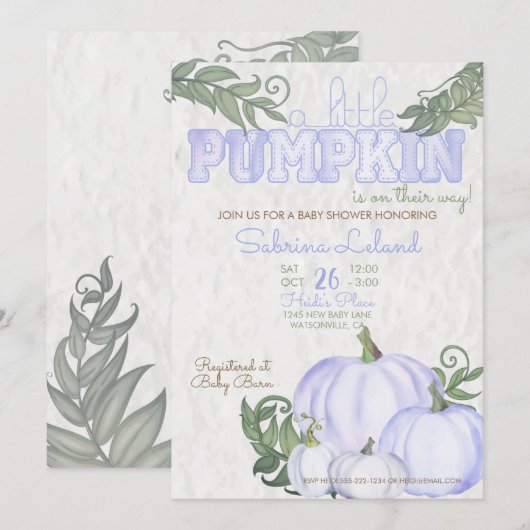Whimsical Little Pumpkin Violet Girl Baby shower Kaart (Voorkant / Achterkant)