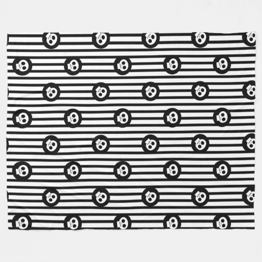 Whimsical Little Skulls Black & White Skull Fleece Deken (Voorkant (Horizontaal))