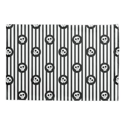 Whimsical Little Skulls Black & White Skull Kussensloop (Achterkant)