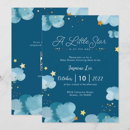 Whimsical Little Star Baby shower Invitation Kaart (Voorkant / Achterkant)