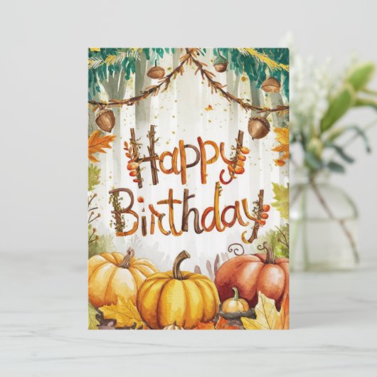 Whimsical Little Warm Autumn Herfst Happy Birthday Kaart (Staand voorkant)