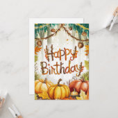 Whimsical Little Warm Autumn Herfst Happy Birthday Kaart (Voorkant / Achterkant in situ)