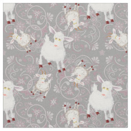 Whimsical Little White Goats and Flowers Stof