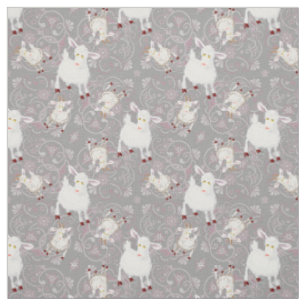 Whimsical Little White Goats and Flowers Stof