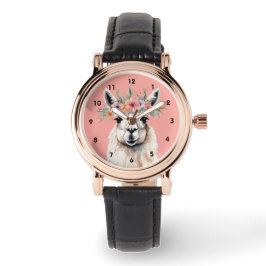 Whimsical Llama Bloemrijke Zen Boerderij Roze Horloge