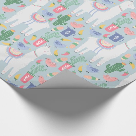 Whimsical Llama en Rainbow Cadeaupapier (Hoek)