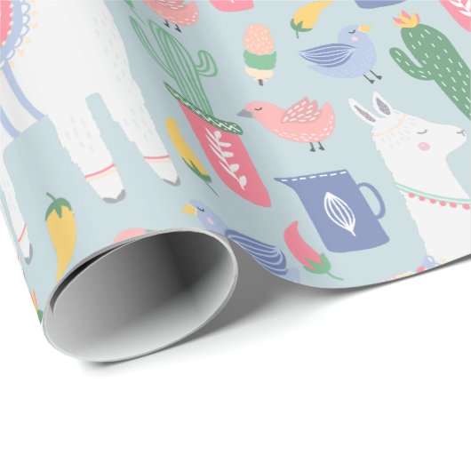 Whimsical Llama en Rainbow Cadeaupapier (Rol Hoek)