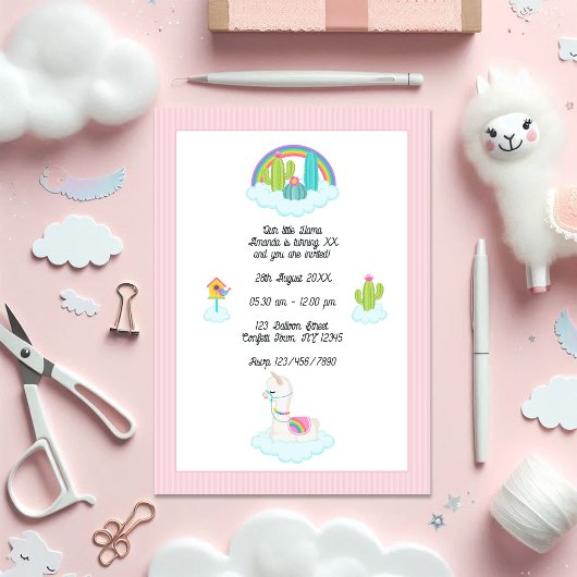 Whimsical Llama en Rainbow Kids Verjaardagsfeest Kaart