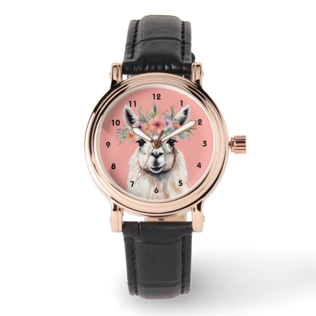 Whimsical Llama Floral Zen Farm Pink Horloge (Voorkant)
