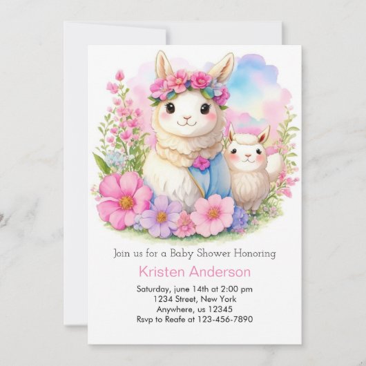 Whimsical Llama Meisje Baby shower Kaart (Voorkant)