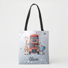 Whimsical Londense bus met giraffe & olifant Tote Bag