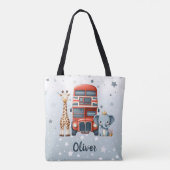 Whimsical Londense bus met giraffe & olifant Tote Bag (Achterkant)