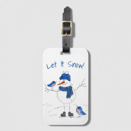 Whimsical Long-Legged Snowman Bagagelabel