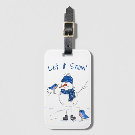 Whimsical Long-Legged Snowman Bagagelabel (Voorkant (verticaal))
