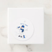 Whimsical Long-Legged Snowman Bedankjes Labels (In situ)