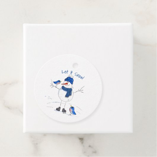 Whimsical Long-Legged Snowman Bedankjes Labels (In situ)