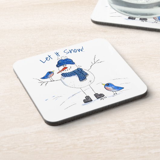 Whimsical Long-Legged Snowman Bier Onderzetter (Linkerzijde)