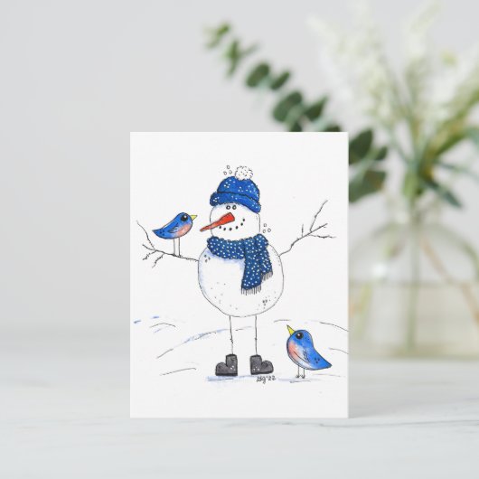 Whimsical Long-Legged Snowman Briefkaart (Staand voorkant)