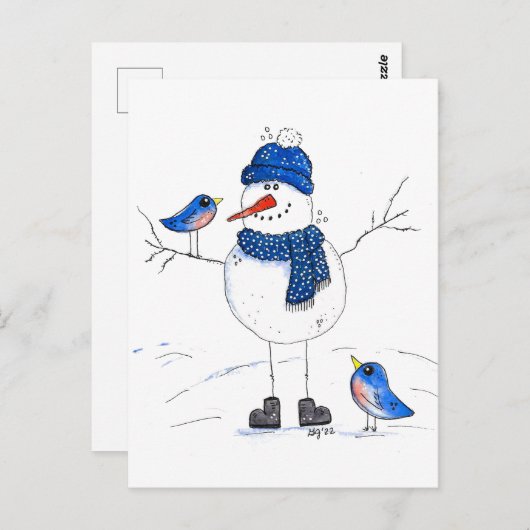 Whimsical Long-Legged Snowman Briefkaart (Voorkant / Achterkant)