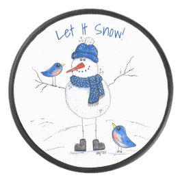 Whimsical Long-Legged Snowman Hockey Puck