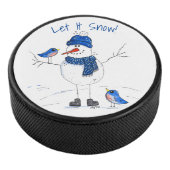 Whimsical Long-Legged Snowman Hockey Puck (3/4)