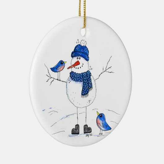Whimsical Long-Legged Snowman Keramisch Ornament (Rechts)