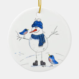 Whimsical Long-Legged Snowman Keramisch Ornament
